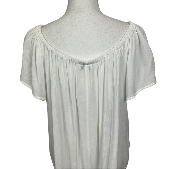 NWT EXPRESS Women’s Pullover Top Sz Medium Boho Peasant White Crinkle Flowy - Picture 5 of 12